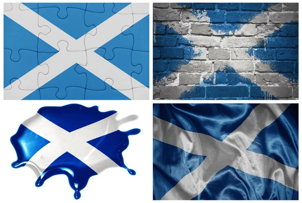 苏格兰国家五彩缤纷的现实国旗 风格不同 背景为白色 质地各异 3D插图 — 图库照片