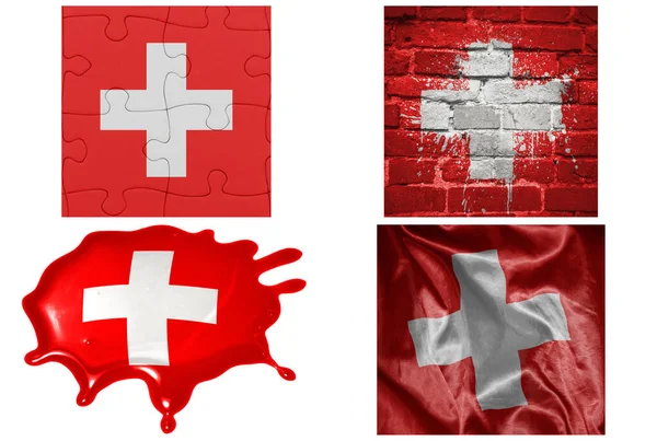 Εθνική Πολύχρωμη Ρεαλιστική Σημαία Της Ελβετίας Διαφορετικά Στυλ Και Διαφορετικές — Φωτογραφία Αρχείου