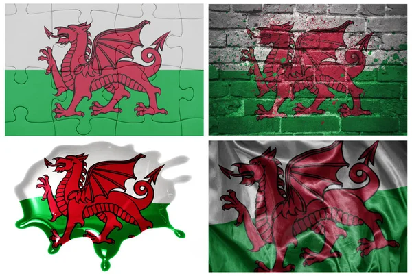 Národní Barevné Realistické Vlajky Wales Různých Stylech Různými Texturami Bílém — Stock fotografie