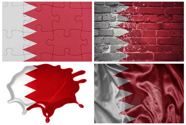 Narodowe Kolorowe Realistyczne Flagi Bahrajnu Różnych Stylach Różnych Fakturach Białym — Zdjęcie stockowe