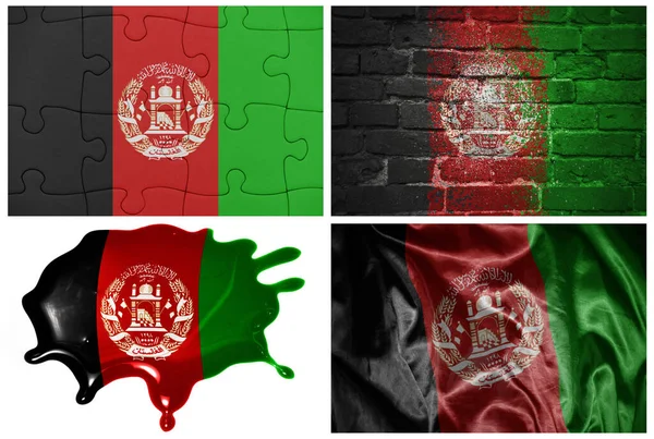 Εθνική Πολύχρωμη Ρεαλιστική Σημαία Του Αφγανιστάν Διαφορετικά Στυλ Και Διαφορετικές — Φωτογραφία Αρχείου