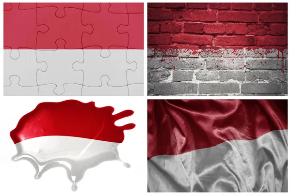 Nasional Warna Warni Bendera Realistis Indonesia Dalam Gaya Yang Berbeda — Stok Foto