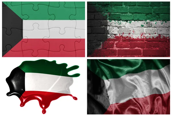 Nemzeti Színes Reális Zászló Kuvait Különböző Stílusban Különböző Textúrák Fehér — Stock Fotó