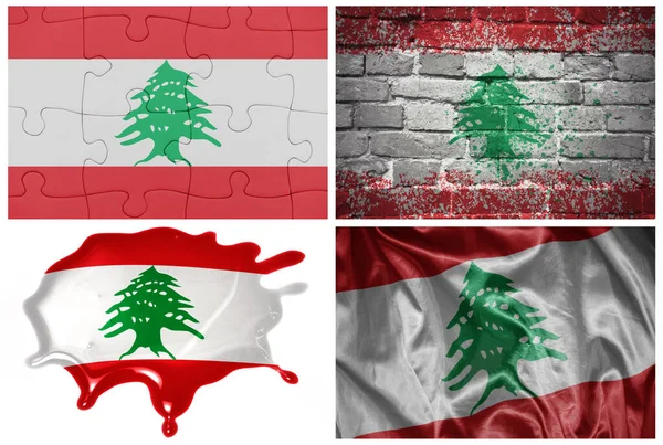 National Colorful Realistic Flag Lebanon Different Styles Different Textures White — Stock Photo, Image