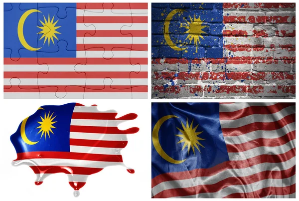 Національний Барвистий Реалістичний Прапор Малайзії Різних Стилях Різними Текстурами Білому — стокове фото