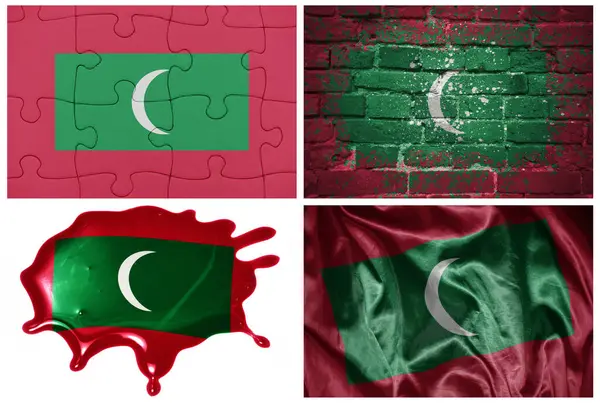 Bandeira Realista Colorida Nacional Maldivas Diferentes Estilos Com Diferentes Texturas — Fotografia de Stock