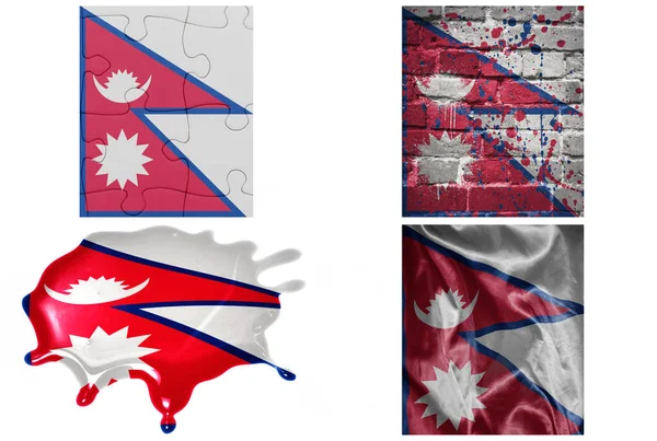 Национальный Красочный Реалистичный Флаг Непала Разных Стилях Различными Текстурами Белом — стоковое фото