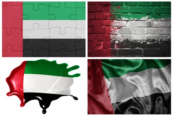 Εθνική Πολύχρωμη Ρεαλιστική Σημαία Των Ενωμένων Αραβικών Εμιράτων Διαφορετικά Στυλ — Φωτογραφία Αρχείου