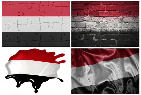 Εθνική Πολύχρωμη Ρεαλιστική Σημαία Του Yemen Διαφορετικά Στυλ Και Διαφορετικές — Φωτογραφία Αρχείου