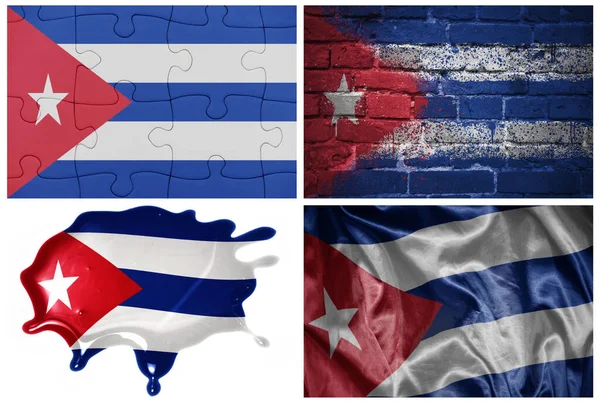 Narodowe Kolorowe Realistyczne Flagi Kuby Różnych Stylach Różnych Fakturach Białym — Zdjęcie stockowe