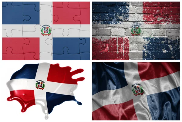 Narodowe Kolorowe Realistyczne Flagi Dominikany Różnych Stylach Różnych Fakturach Białym — Zdjęcie stockowe