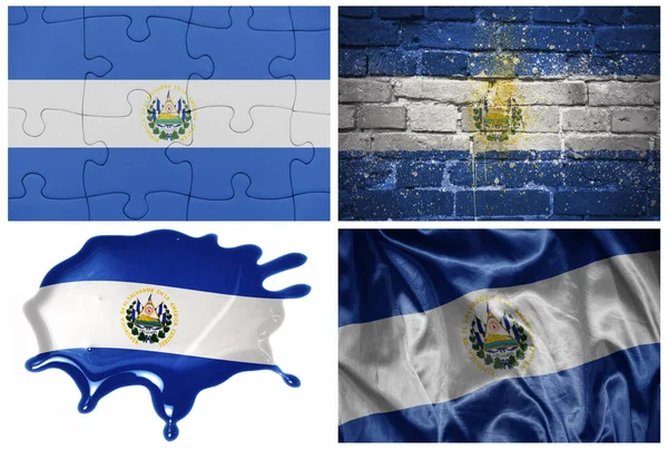 Nationale Farbenfrohe Realistische Fahne Von Salvador Verschiedenen Stilen Und Mit — Stockfoto