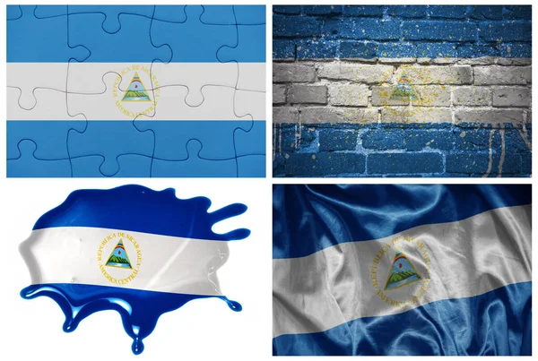 Національний Барвистий Реалістичний Прапор Нікарагуа Різних Стилях Різними Текстурами Білому — стокове фото