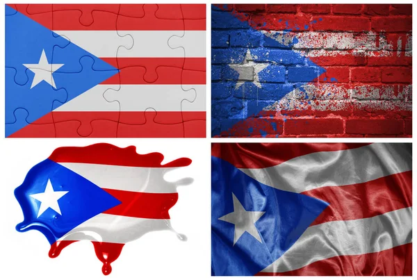 Εθνική Πολύχρωμη Ρεαλιστική Σημαία Του Puerto Rico Διαφορετικά Στυλ Και — Φωτογραφία Αρχείου