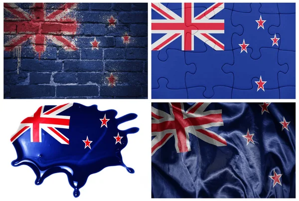 National Colorful Realistic Flag New Zealand Different Styles Different Textures — Stock Photo, Image