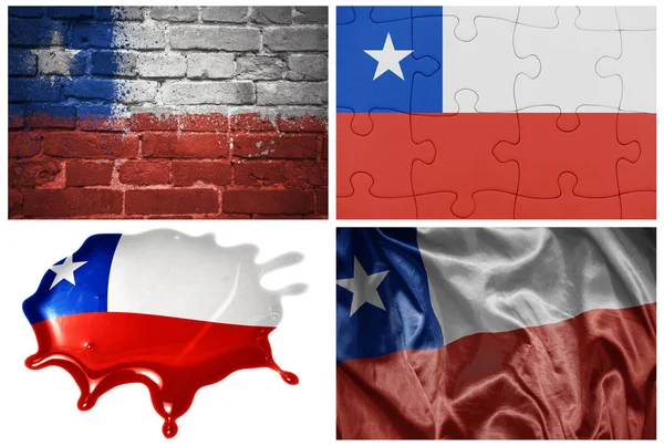 Národní Barevné Realistické Vlajky Chile Různých Stylech Různými Texturami Bílém — Stock fotografie