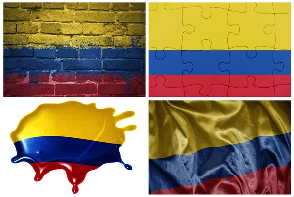 Narodowe Kolorowe Realistyczne Flagi Kolumbii Różnych Stylach Różnych Fakturach Białym — Zdjęcie stockowe
