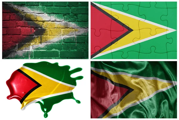 Nationale Kleurrijke Realistische Vlag Van Guyana Verschillende Stijlen Met Verschillende — Stockfoto