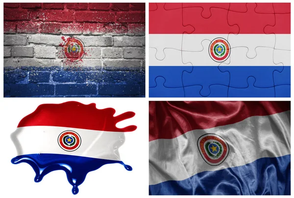 Narodowe Kolorowe Realistyczne Flagi Paragwaju Różnych Stylach Różnych Fakturach Białym — Zdjęcie stockowe