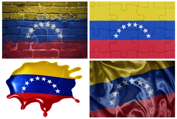 ベネズエラの国のカラフルな現実的な旗は 異なるスタイルと白い背景に異なるテクスチャで 3Dイラスト — ストック写真