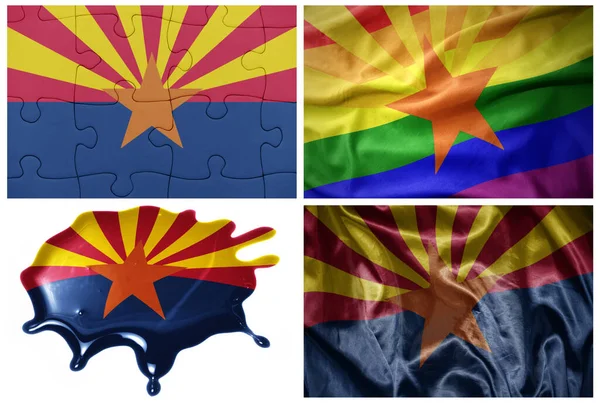Kleurrijke Realistische Vlag Van Arizona Staat Verschillende Stijlen Met Verschillende — Stockfoto