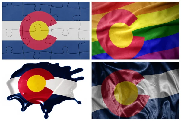 Colorful Realistic Flag Colorado State Different Styles Different Textures White — Stock Photo, Image