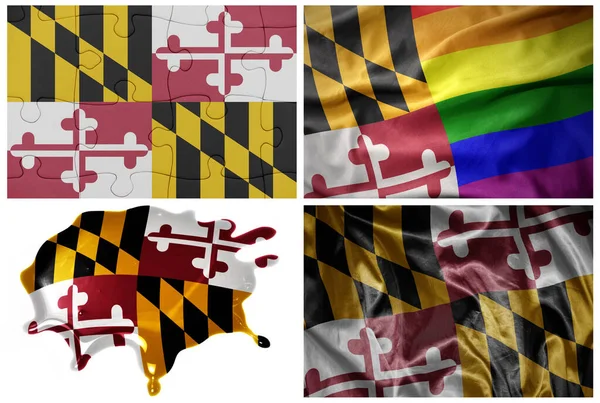 Bandeira Realista Colorido Estado Maryland Diferentes Estilos Com Diferentes Texturas — Fotografia de Stock