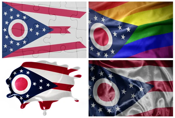 Kolorowe Realistyczne Flagi Stanu Ohio Różnych Stylach Różnych Fakturach Białym — Zdjęcie stockowe