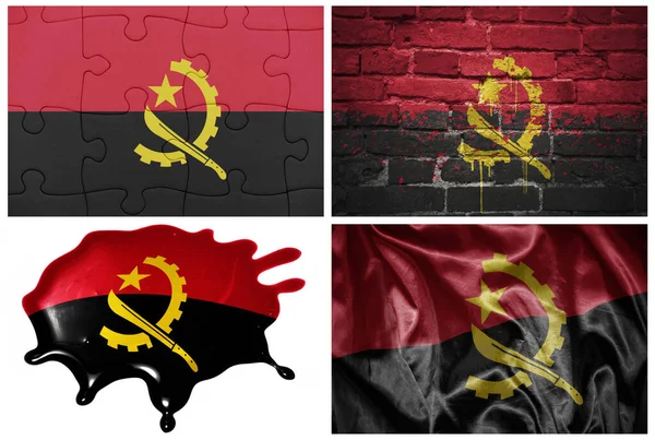 Farklı Stillerde Angola Nın Ulusal Renkli Gerçekçi Bayrağı Beyaz Arka — Stok fotoğraf