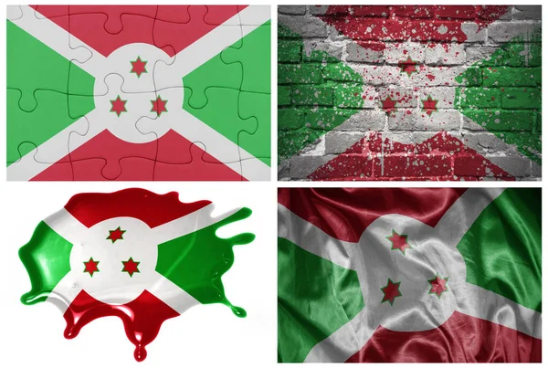 Bandeira Realista Colorida Nacional Burundi Diferentes Estilos Com Diferentes Texturas — Fotografia de Stock
