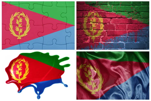 Národní Barevné Realistické Vlajky Eritrea Různých Stylech Různými Texturami Bílém — Stock fotografie