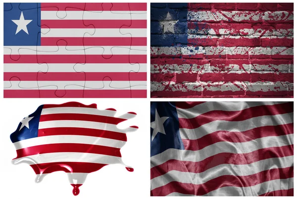 Bandera Nacional Colorido Realista Liberia Diferentes Estilos Con Diferentes Texturas — Foto de Stock