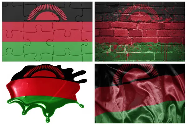 Εθνική Πολύχρωμη Ρεαλιστική Σημαία Της Malawi Διαφορετικά Στυλ Και Διαφορετικές — Φωτογραφία Αρχείου