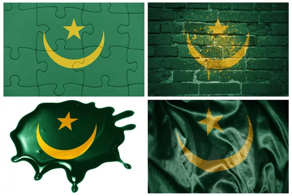 Nationale Bunte Realistische Flagge Von Mauretanien Verschiedenen Stilen Und Mit — Stockfoto