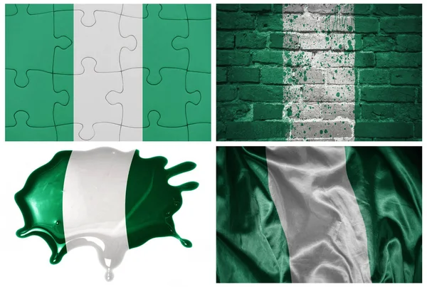 Bandeira Realista Colorido Nacional Nigeria Diferentes Estilos Com Diferentes Texturas — Fotografia de Stock