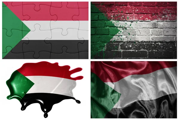 Drapeau Réaliste Coloré National Soudan Dans Différents Styles Avec Différentes — Photo