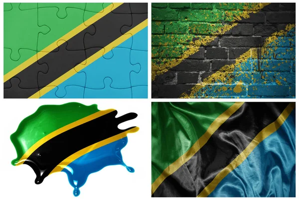 Bandiera Realistica Colorata Nazionale Tanzania Diversi Stili Con Diverse Texture — Foto Stock