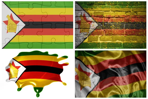 Bandeira Realista Colorido Nacional Zimbabwe Diferentes Estilos Com Diferentes Texturas — Fotografia de Stock