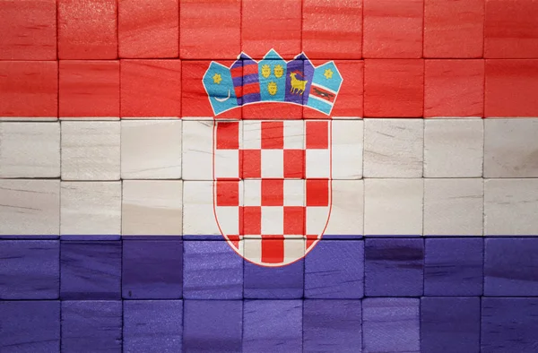 Colorido Pintado Grande Bandeira Nacional Croácia Uma Textura Cubos Madeira — Fotografia de Stock