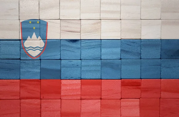 Färgglada Målade Stora Nationella Flagga Slovenien Trä Kuber Konsistens Illustration — Stockfoto
