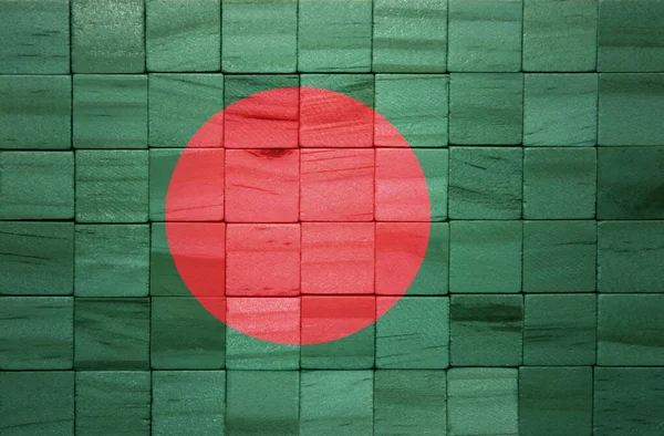 Barevné Malované Velké Národní Vlajka Bangladéše Dřevěné Kostky Textury Ilustrace — Stock fotografie