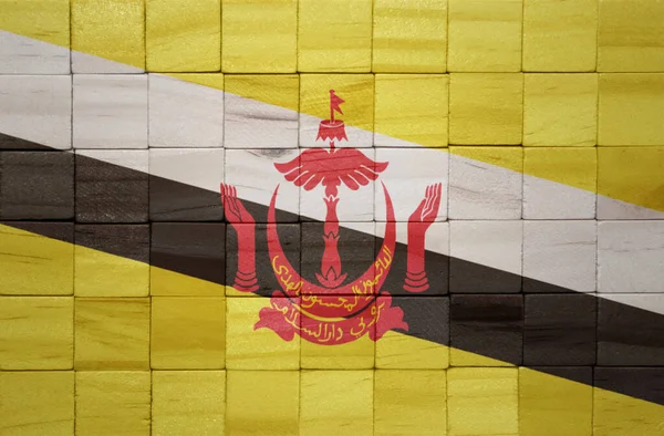 Ahşap Bir Küpler Dokusuna Rengarenk Büyük Ulusal Bir Brunei Bayrağı — Stok fotoğraf