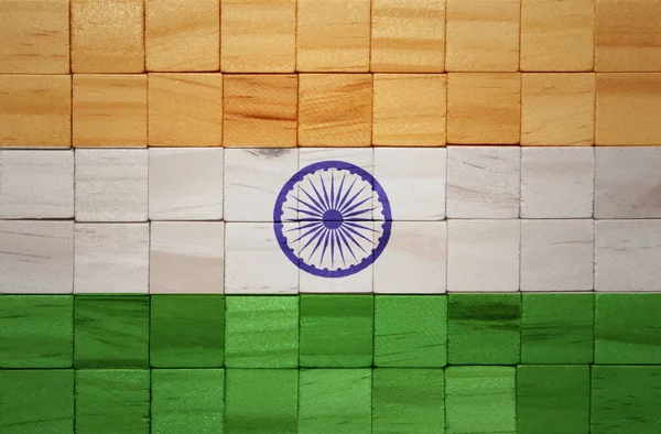 Bunt Bemalte Große Indische Nationalflagge Auf Einem Holzwürfel Illustration — Stockfoto