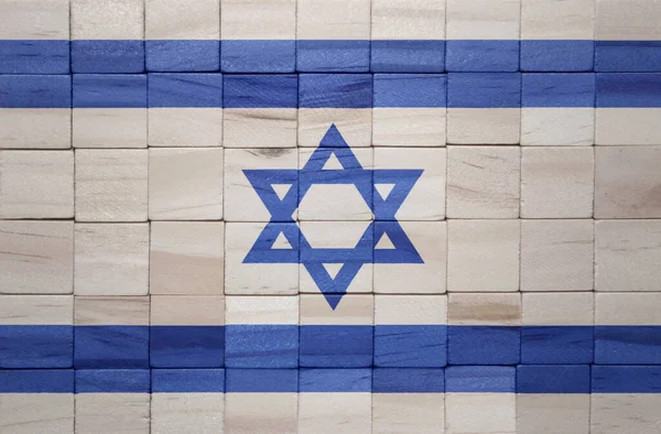 Colorido Pintado Gran Bandera Nacional Israel Una Textura Cubos Madera —  Fotos de Stock