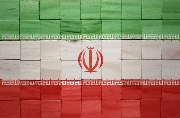 Colorido Pintado Grande Bandeira Nacional Iran Uma Textura Cubos Madeira — Fotografia de Stock
