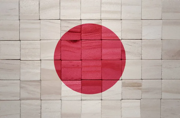 Ahşap Bir Küpler Dokusuna Büyük Bir Japon Bayrağı Boyanmış Illüstrasyon — Stok fotoğraf
