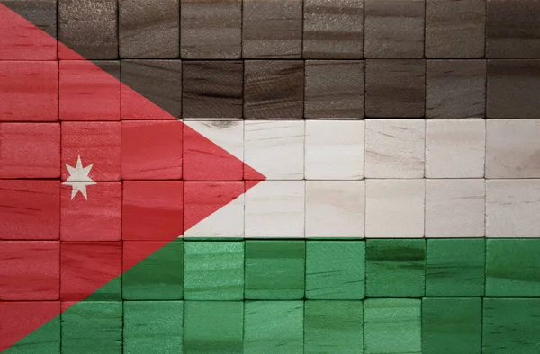 Colorido Pintado Gran Bandera Nacional Jordania Una Textura Cubos Madera —  Fotos de Stock