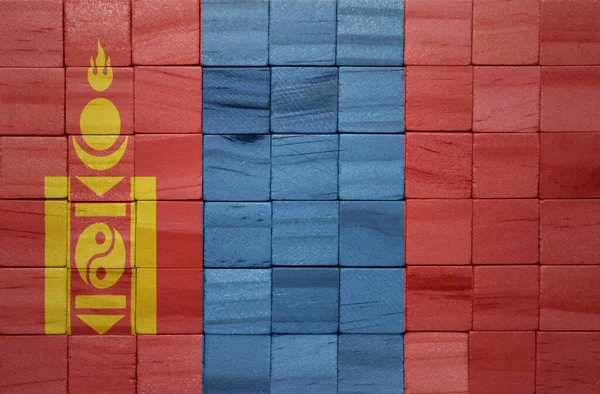 在木制立方体纹理上彩绘的巨大的蒙哥马利国旗 3D说明 — 图库照片
