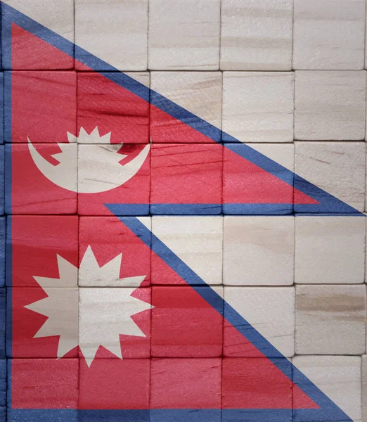 Красочно Нарисовал Большой Национальный Флаг Непала Текстуре Деревянных Кубиков Иллюстрация — стоковое фото