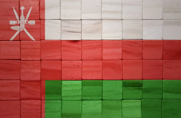 Färgglada Målade Stora Nationella Flagga Oman Trä Kuber Konsistens Illustration — Stockfoto